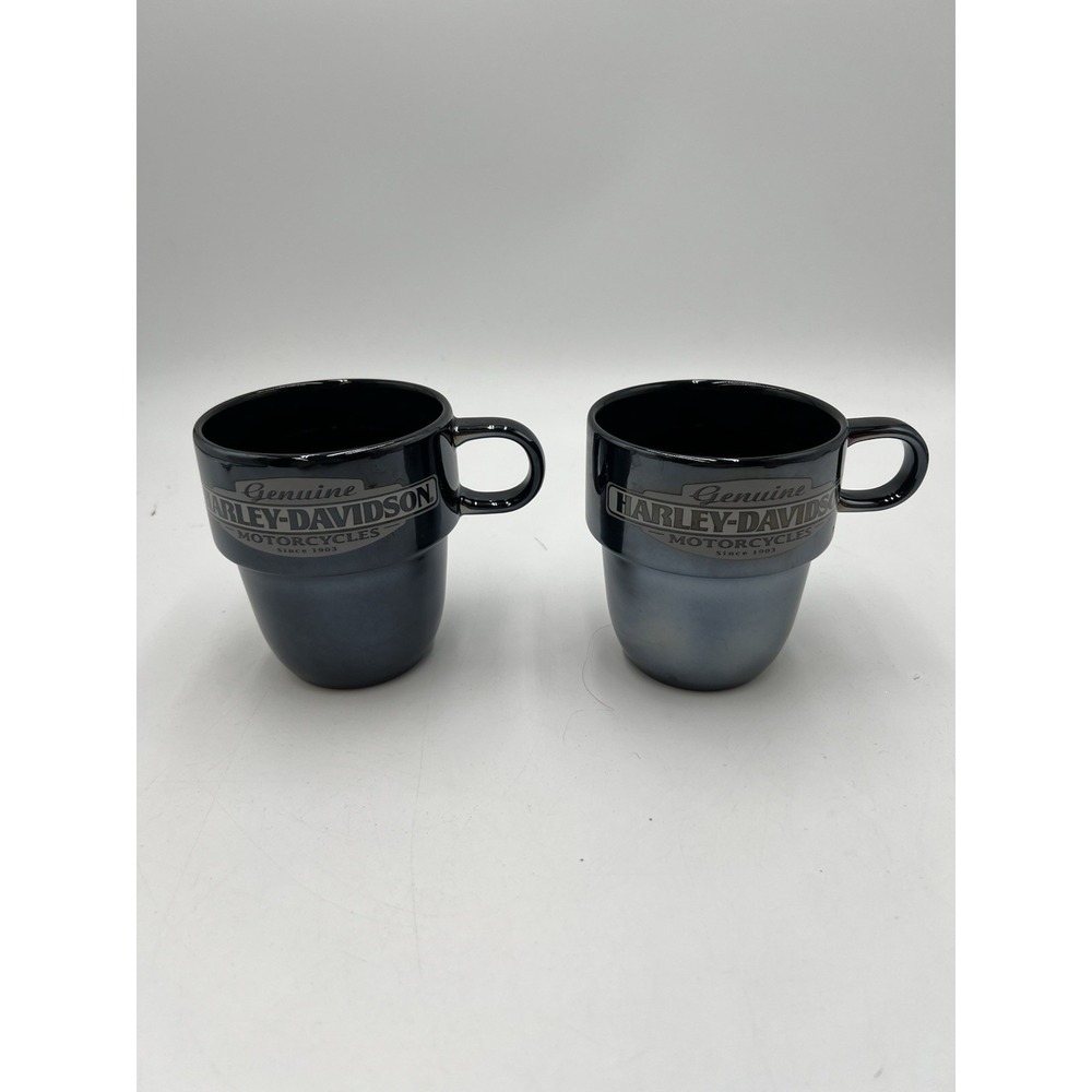 Harley Davidson Genuine Motorcycles Coffee Mug Set 2 Black Stackable 2017